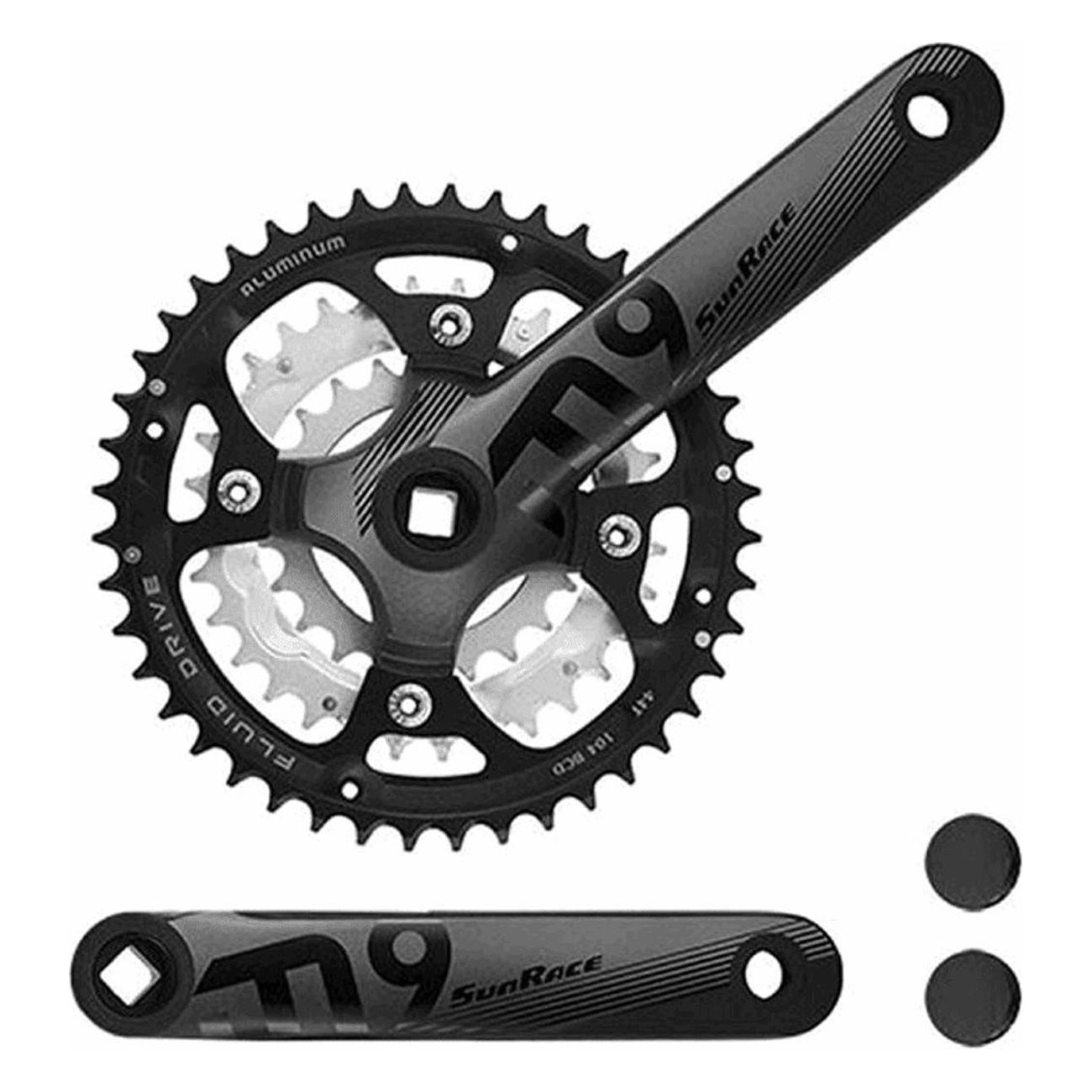 SUNRACE MTB Crankset 3x9V 22/32/42 Teeth 175mm Black/Silver - 1