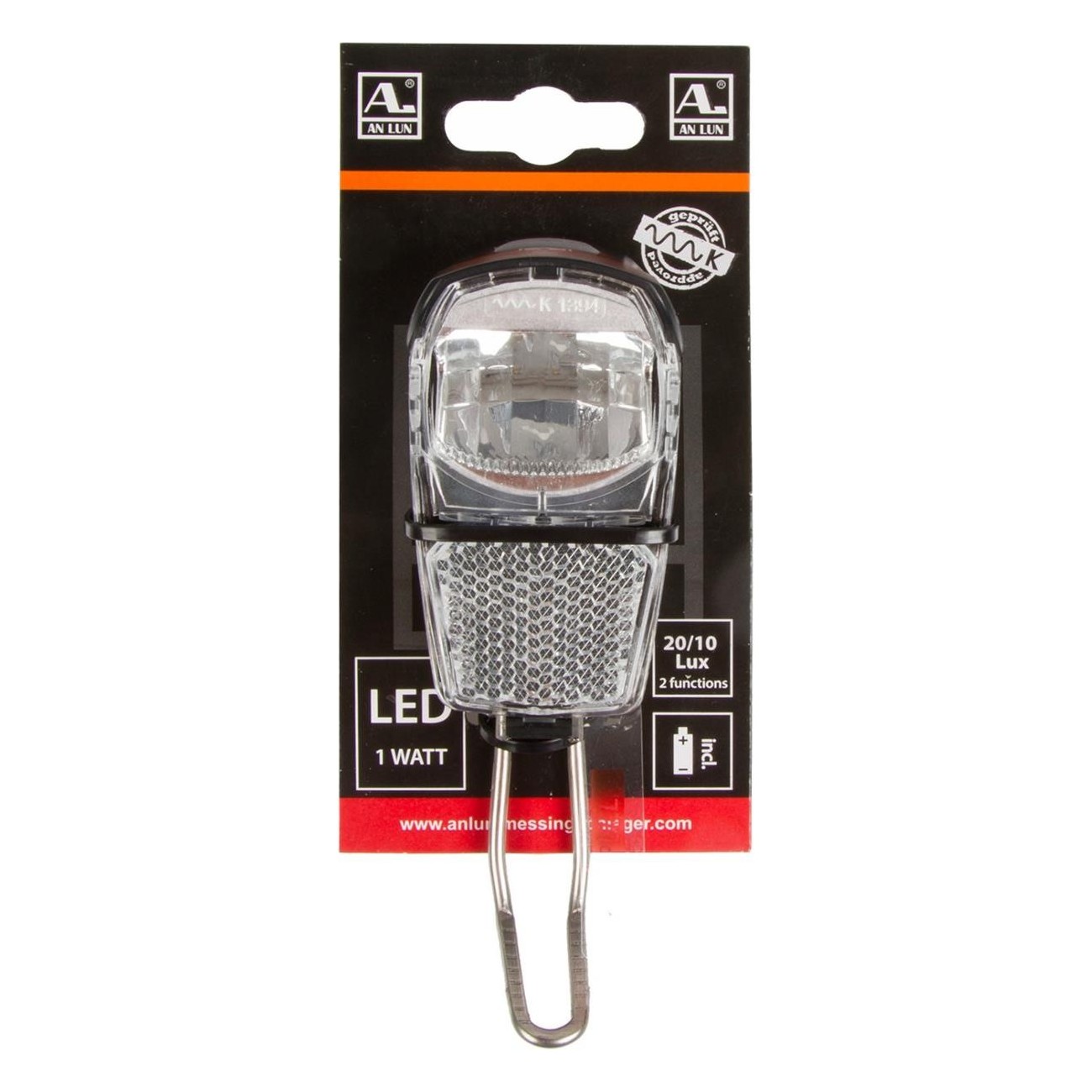 Anlun LED Front Bike Light 20 Lux with Bracket and Batteries - 2