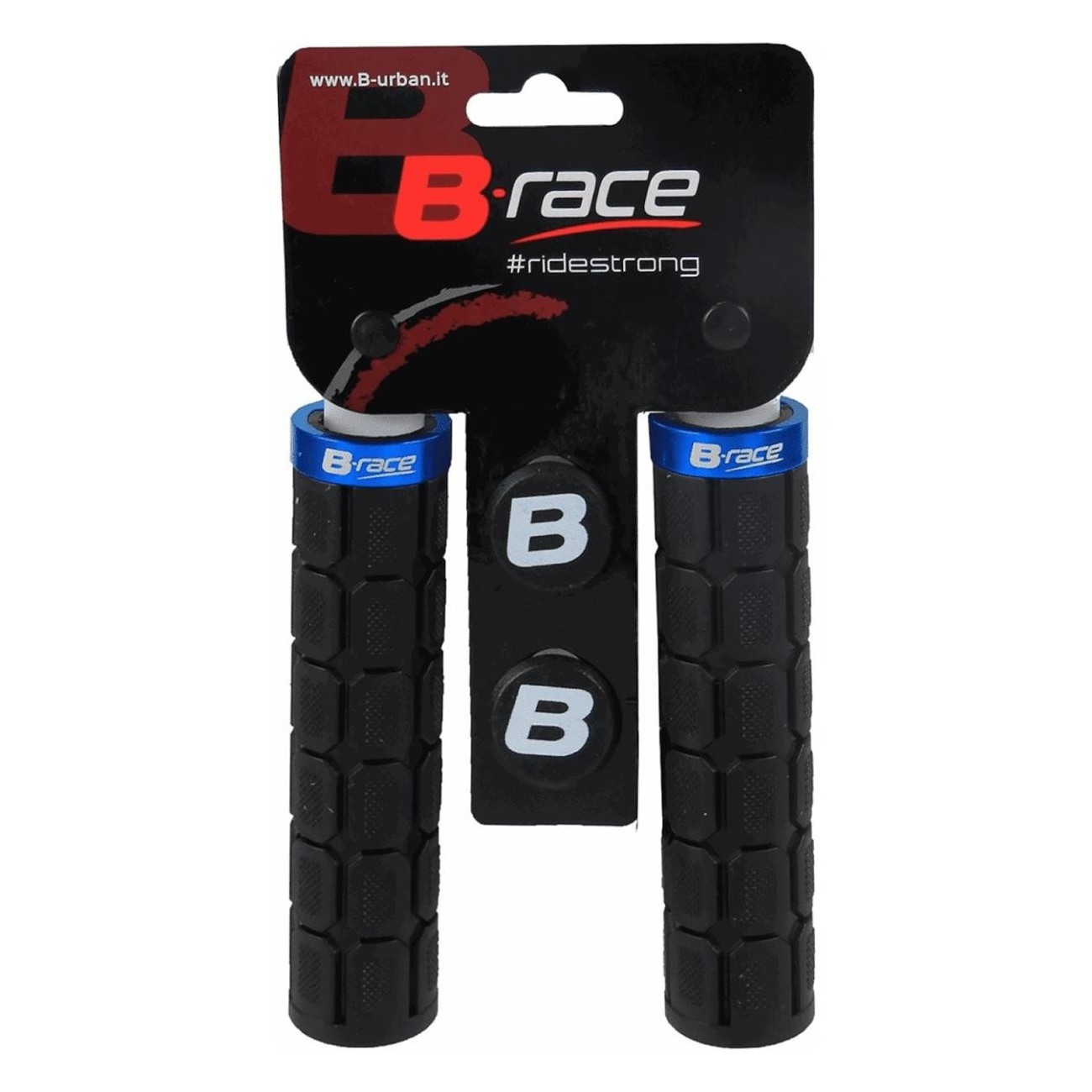 Manopole b•race in Gomma Nero/Azzurro con Collarino in Alluminio - 127 mm - 2 - Manopole - 8055320653919