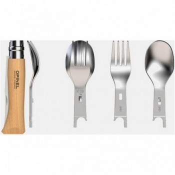 Set Picnic+ Opinel: Coltello N°08, Forchetta e Cucchiaio in Acciaio Inox con Astuccio - 3 - Coltelli - 3123840025006