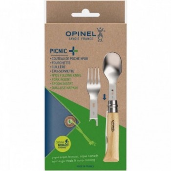 Set Picnic+ Opinel: Coltello N°08, Forchetta e Cucchiaio in Acciaio Inox con Astuccio - 5 - Coltelli - 3123840025006