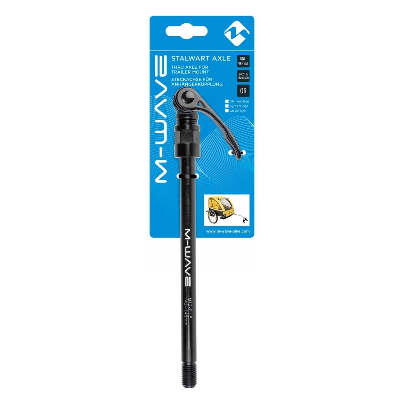 Axe de Passage Universel M-Wave Stalwart 12 mm, Compatible Shimano, 176 mm, Noir - 7