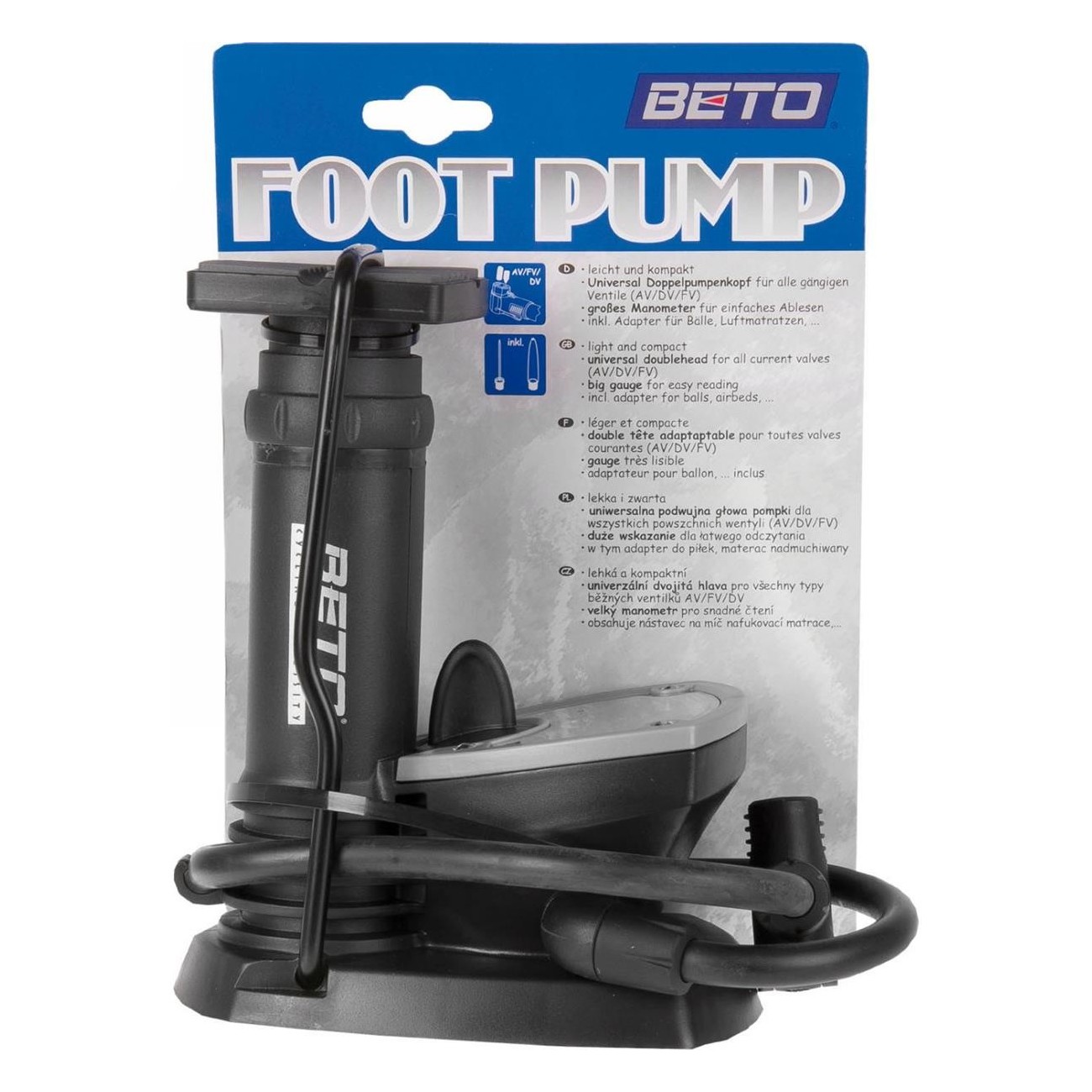 BETO Foot Pump with Pressure Gauge and Dual Universal Head for AV, DV, FV Valves - 4