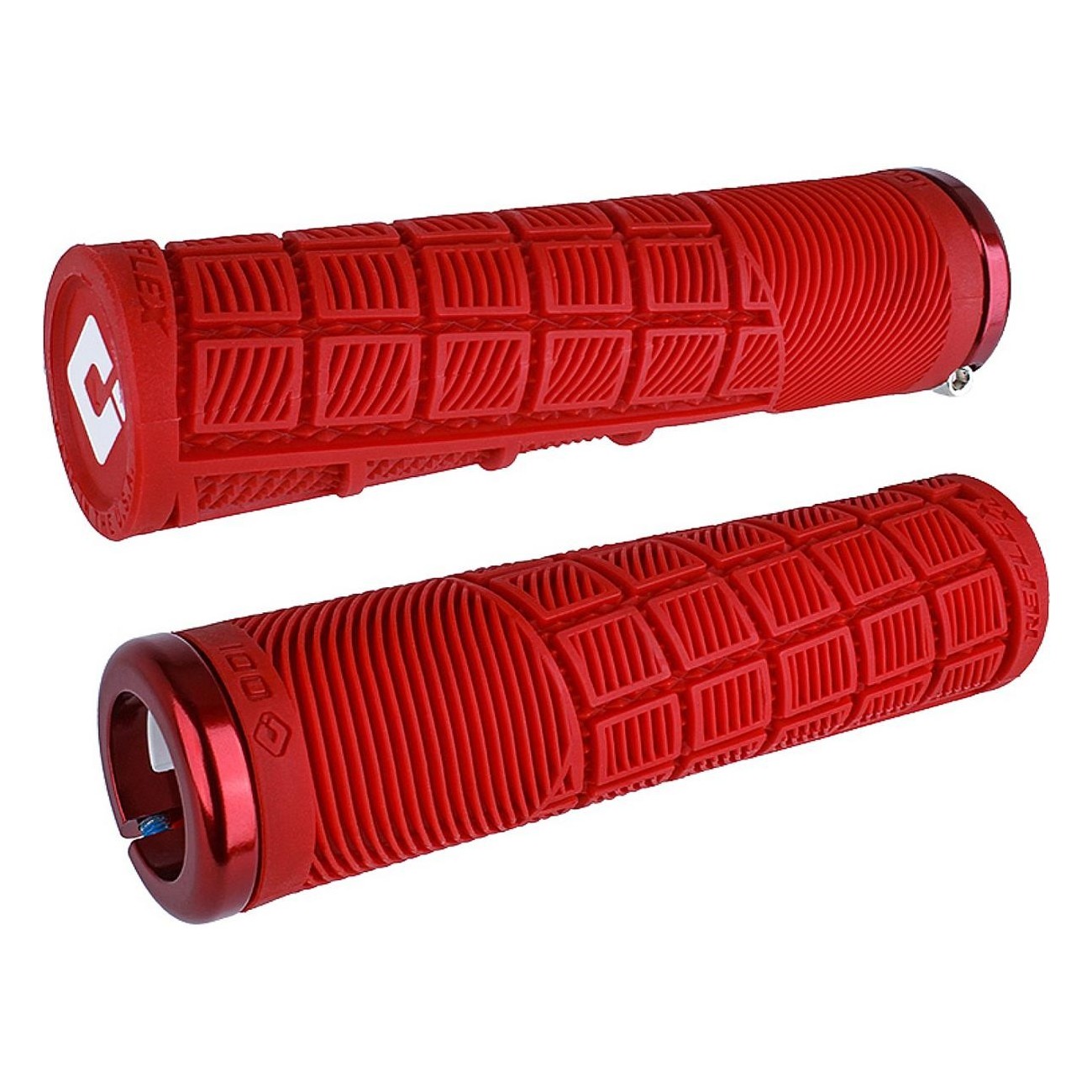 Impugnature Odi Grips Reflex XL V2.1 Lock-On Rosse con Morsetti Rossi, 135mm, per BMX e MTB - 1 - Manopole - 0711484195006