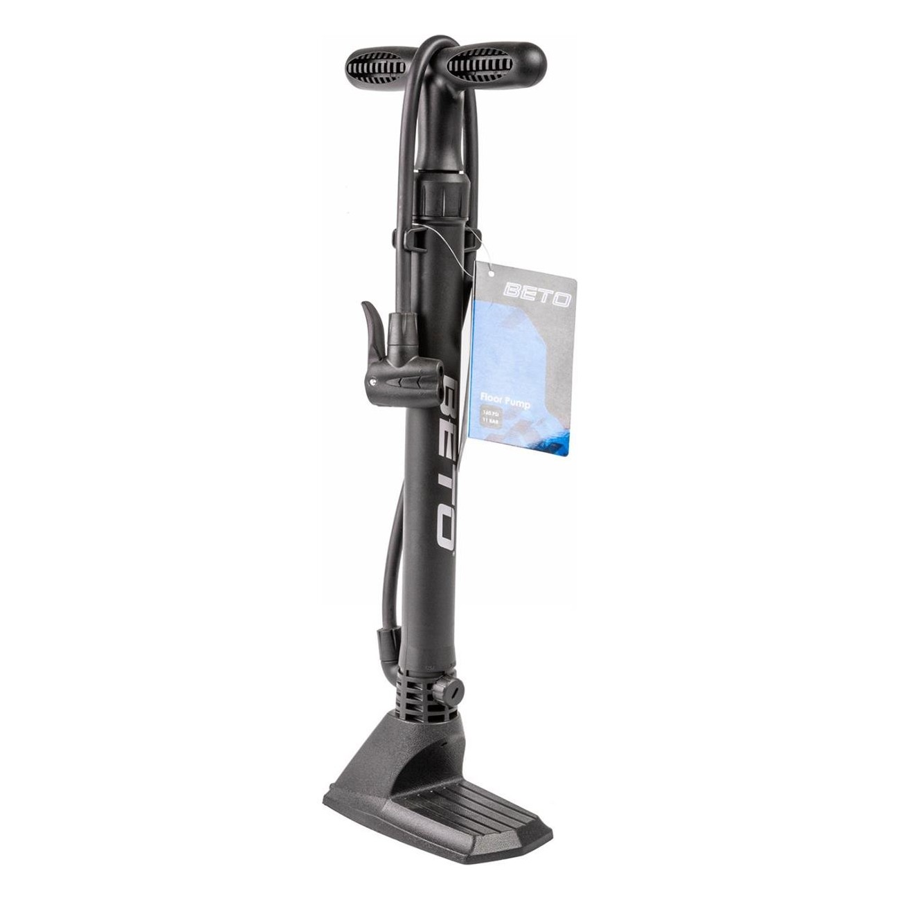 Beto Black Floor Pump with Dual Universal Head AV/FV/DV, 11 Bar, Needle & Adapter - 6