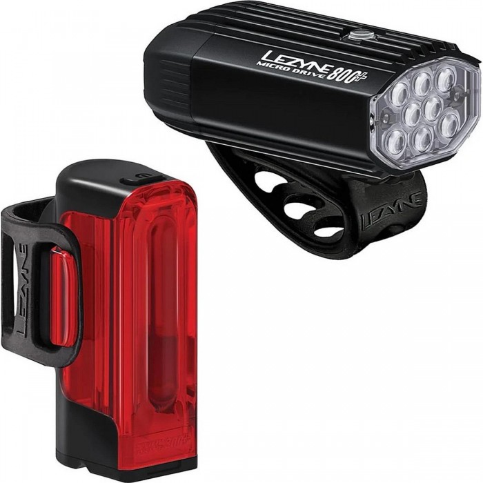 Micro Drive 800+ and Strip Drive 300 Bike Light Set with Silicone Rubber Mount, Black Satin - 1