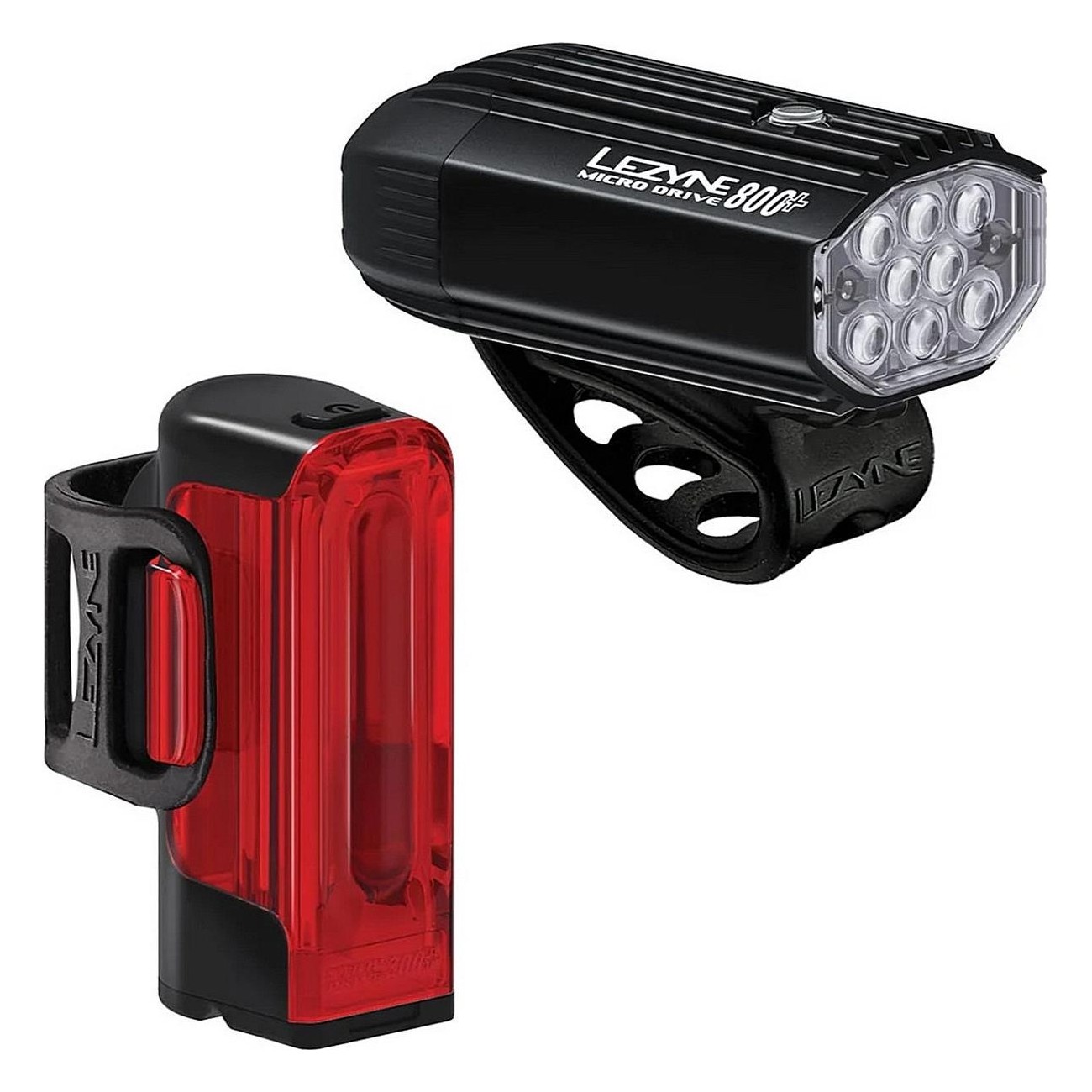 Set Luci Bicicletta Micro Drive 800+ e Strip Drive 300 con Supporto in Gomma Siliconica, Nero Satinato - 1 - Luci - 471058255214