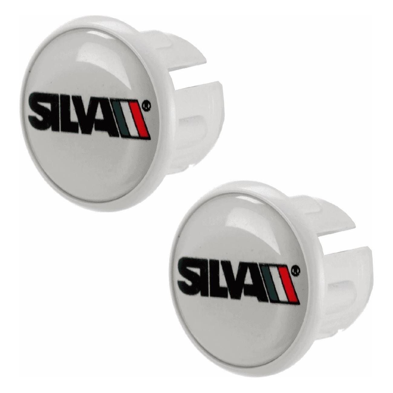 White Silva Road Bike Handlebar Plugs - Set of 2 Plastic Pieces - 1