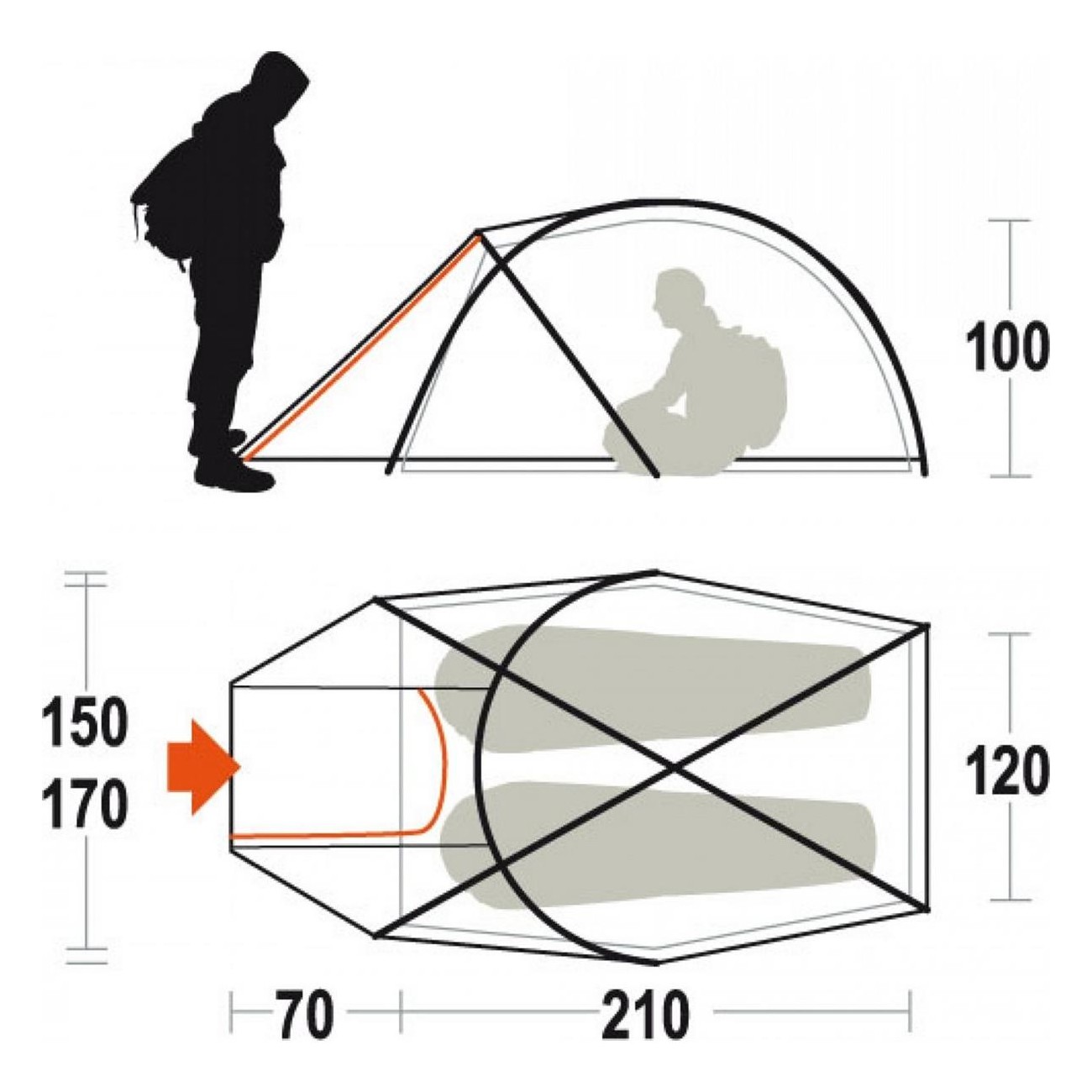Tente Pilier 2 Orange 2 Places Haute Altitude Imperméable FR - 6