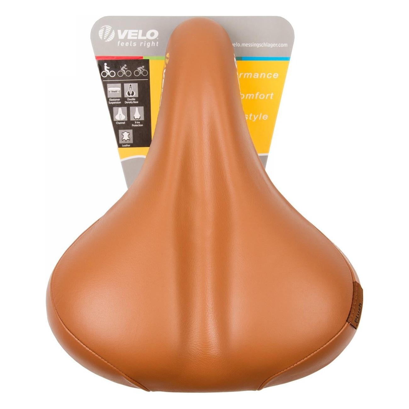 Velo Tour Ela Gen Brown Leather Saddle with Elastomer, 264x220 mm - 5