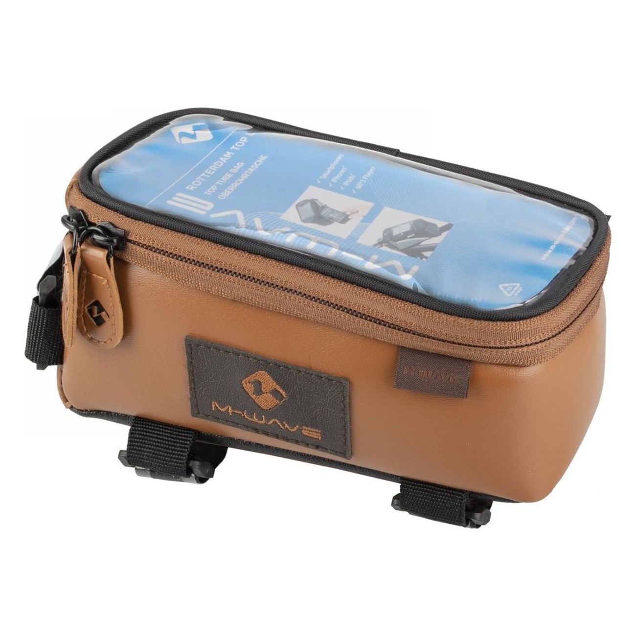 Top Tube Smartphone Tasche Rotterdam XL M-Wave in braun Kunstleder mit Clip - 1