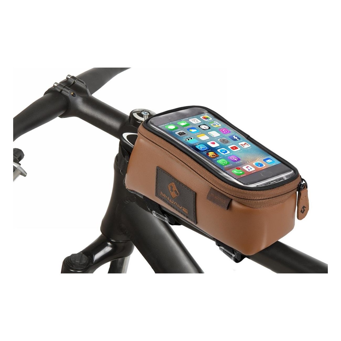 Sacoche de cadre pour smartphone Rotterdam XL M-Wave en simili cuir marron avec clip - 3