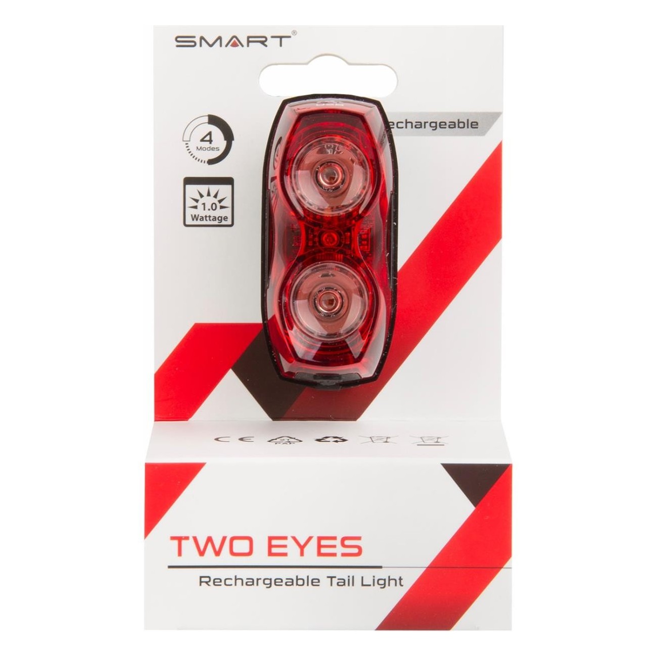 Red USB Rechargeable LED Rear Light Two Eyes with 2 Superflash LEDs - 4