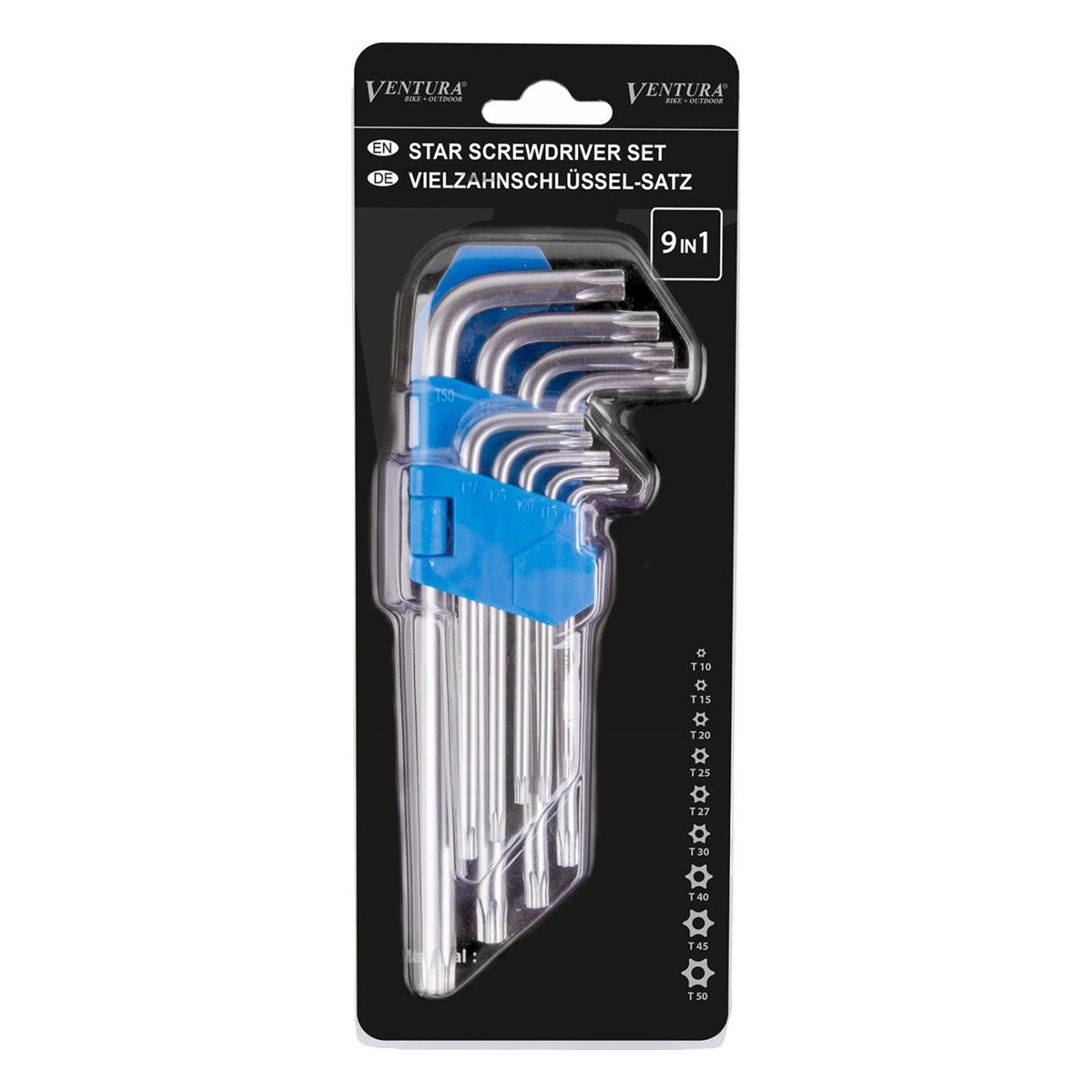 Ventura 9-in-1 Hex Key Set T10-T50 CrV Steel, Blister - 4