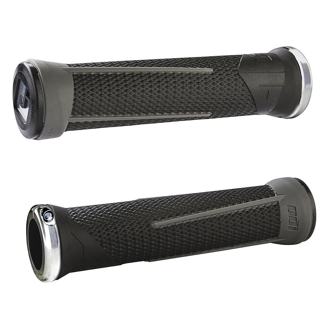 MTB ODI AG1 Signature Lock-On 2.1 Grips Black-Graphite 135mm with Silver Clamps - 1