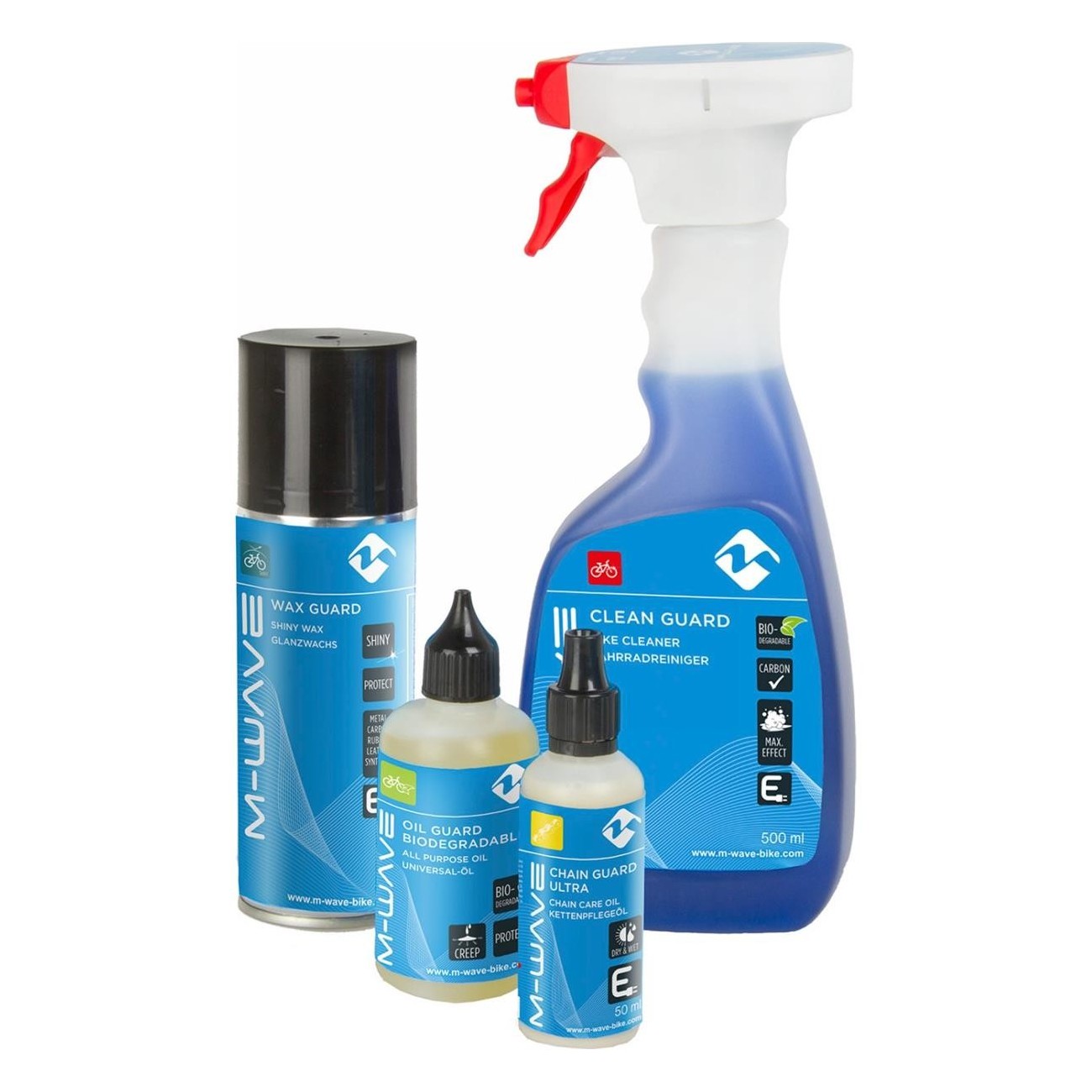 M-Wave 4-Piece Bicycle Care Set: Cleaner, Spray Wax, and Chain Oil - 1