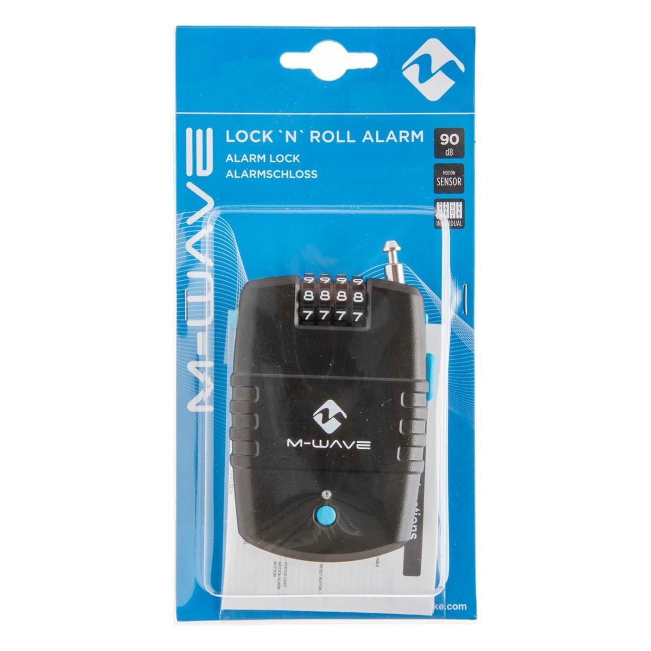 M-Wave Lock'n'Roll Alarm Lock 90dB, Retractable Cable 1.6x730 mm, Black - 2