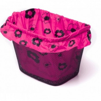 Pink Nylon Front Basket Cover with Black Flowers for Bicycle - 1