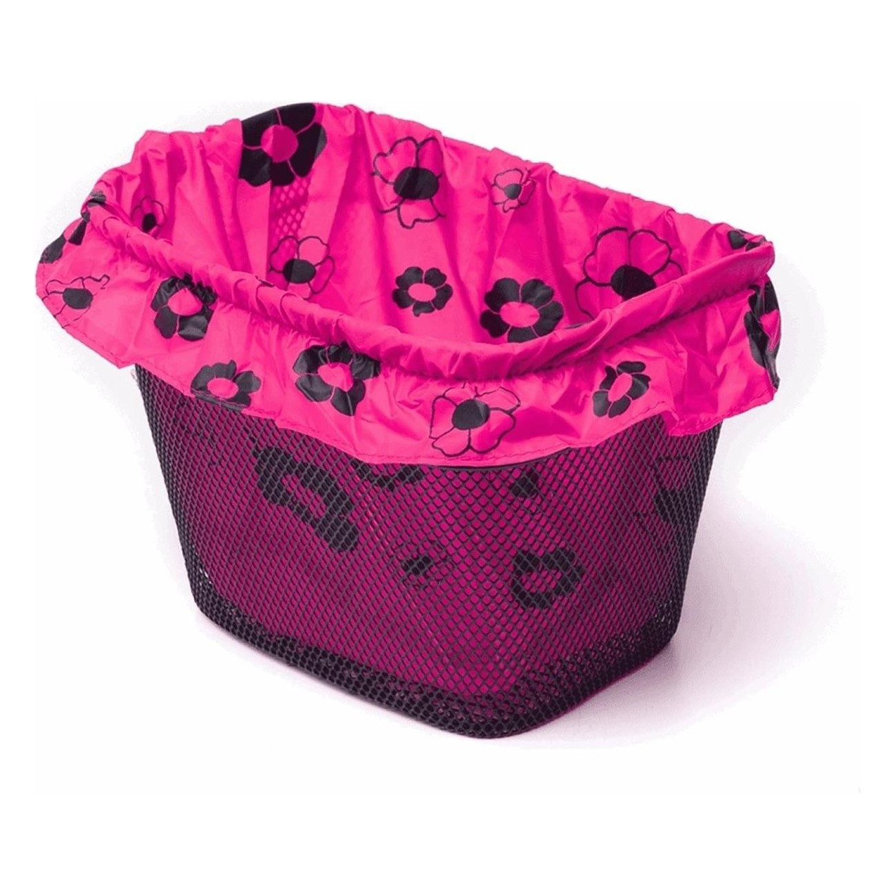 Pink Nylon Front Basket Cover with Black Flowers for Bicycle - 1