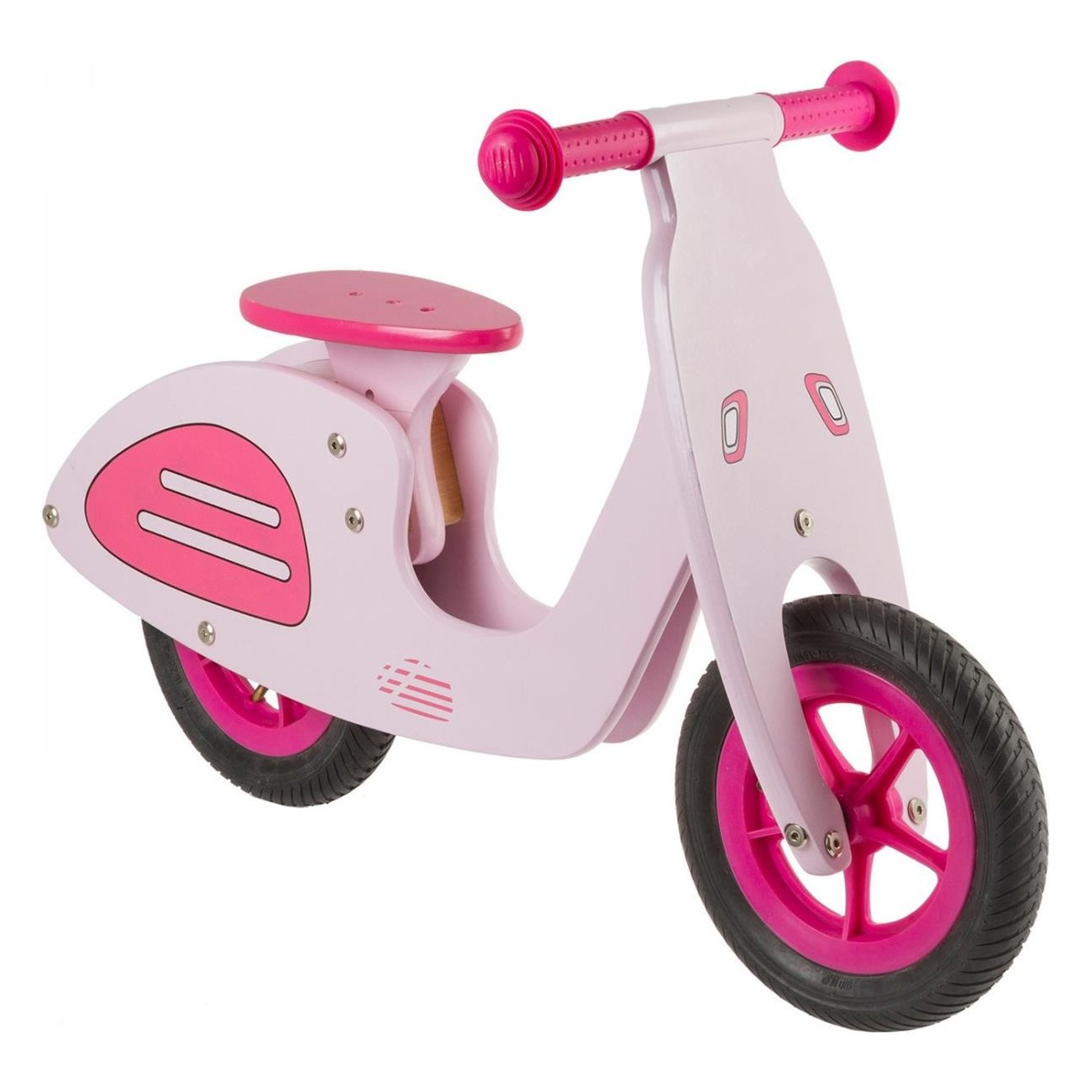 Pink Wooden Balance Bike for Kids, Adjustable Seat, 12 Inches - 1