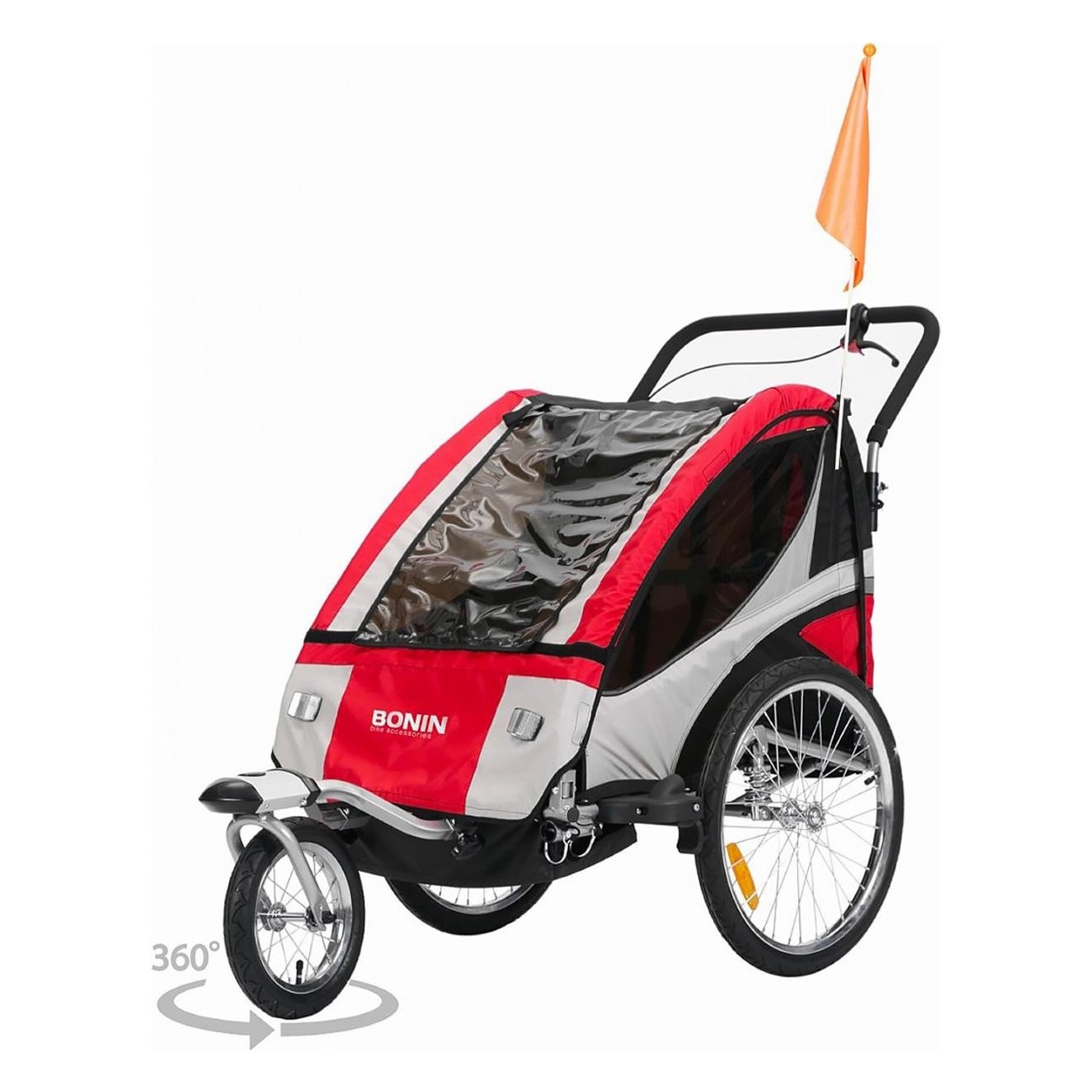 Chariot Porte-Bébé/Jogging BONIN NCAB DLX - Rouge, Gris, Noir, Multifonctionnel - 7