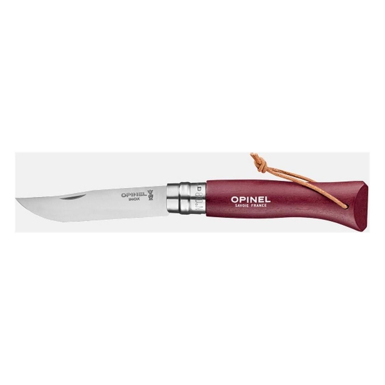 Couteau Opinel N°08 Inox avec Manche en Hêtre et Lanière en Cuir - 3