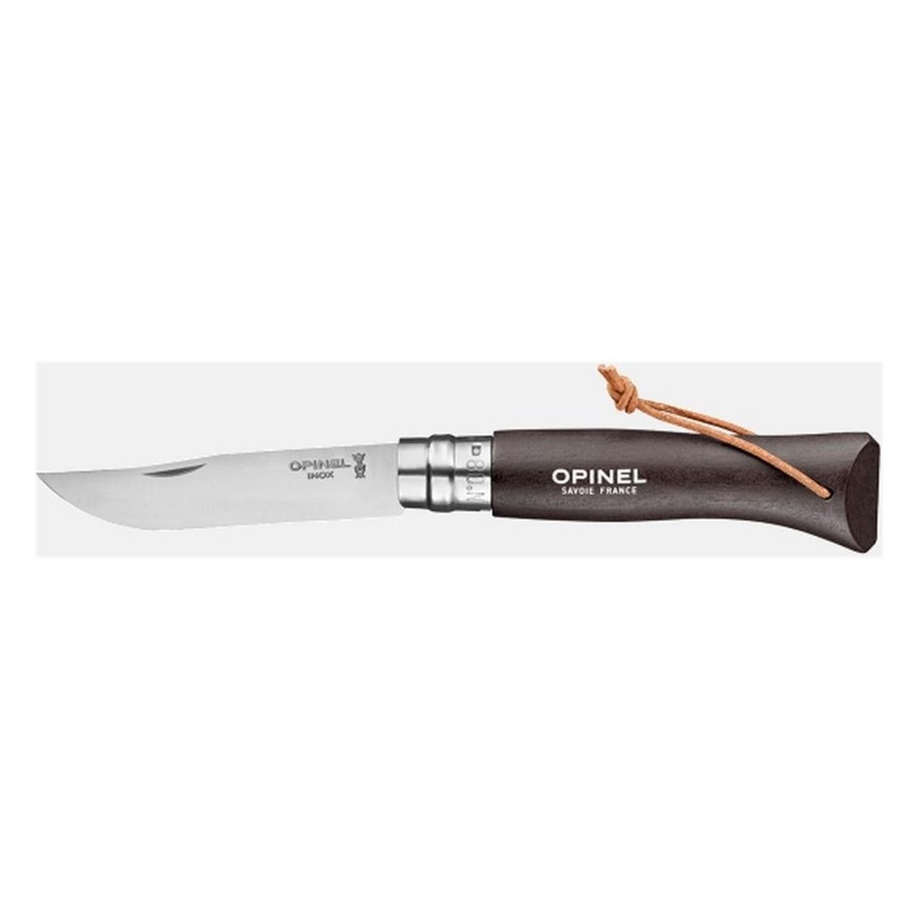 Couteau Opinel N°08 Inox avec Manche en Hêtre et Lanière en Cuir - 5