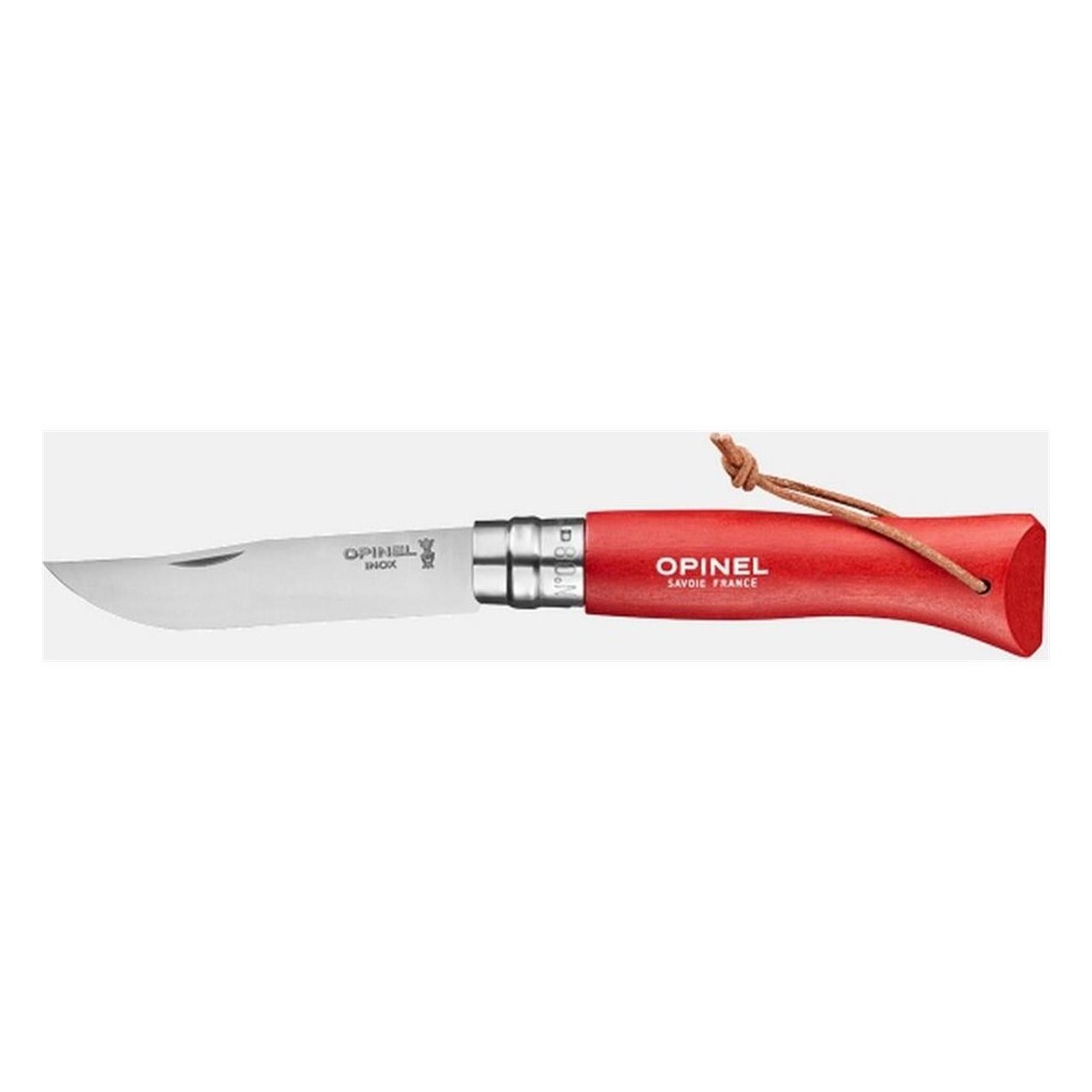 Couteau Opinel N°08 Inox avec Manche en Hêtre et Lanière en Cuir - 6