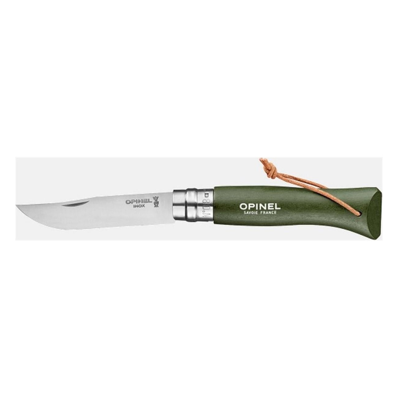 Couteau Opinel N°08 Inox avec Manche en Hêtre et Lanière en Cuir - 7