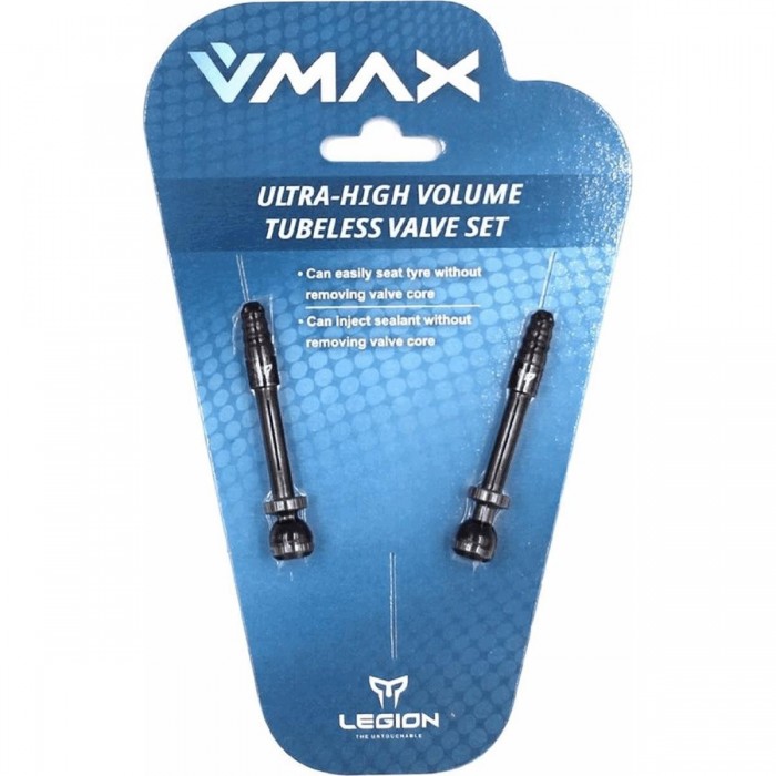 V-MAX 57,5mm Tubeless Ventile aus schwarzem Aluminium - 2er Set für 38mm Felgen - 1