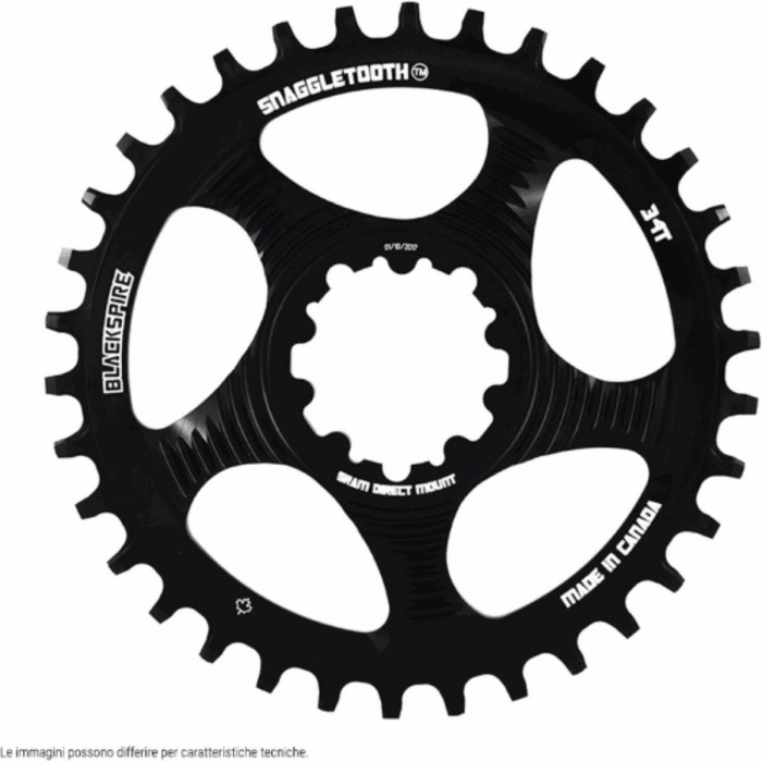 34T Snaggletooth MTB Chainring Direct Mount 6mm Offset for Sram, Black - 1