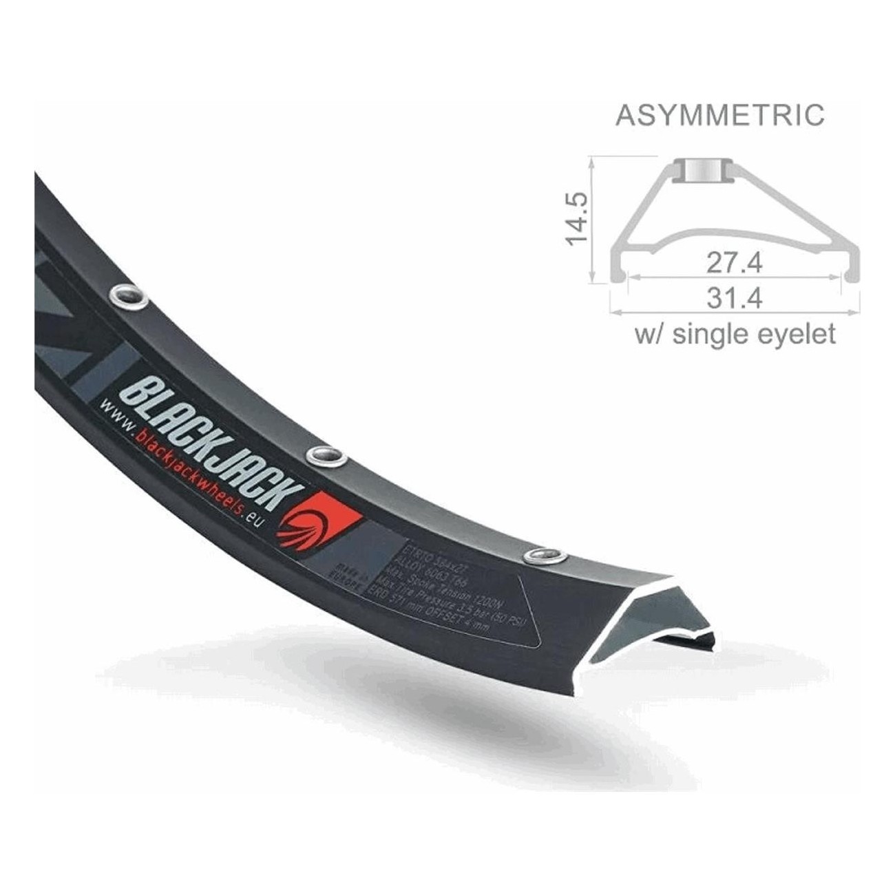 Jante MTB Tubeless 27mm x 29 Noir en Aluminium avec 32 Trou - Modèle RODI BLACKJACK - 1