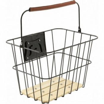 MVTEK Front Basket 35x25x25cm Black/Wood with Quick Release for Bicycle - 1