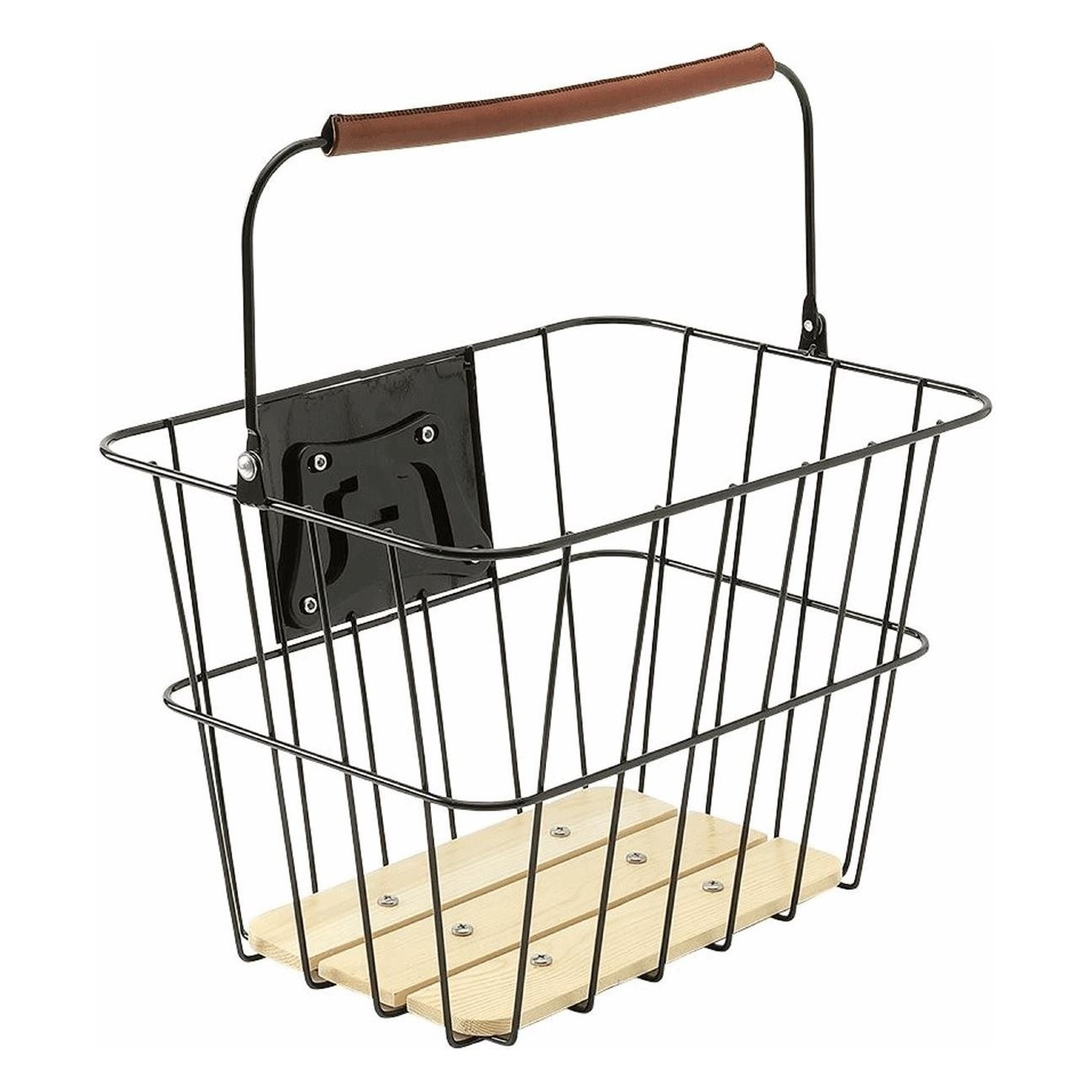 Cesta Delantera MVTEK 35x25x25cm Negro/Madera con Montaje Rápido para Bicicleta - 1