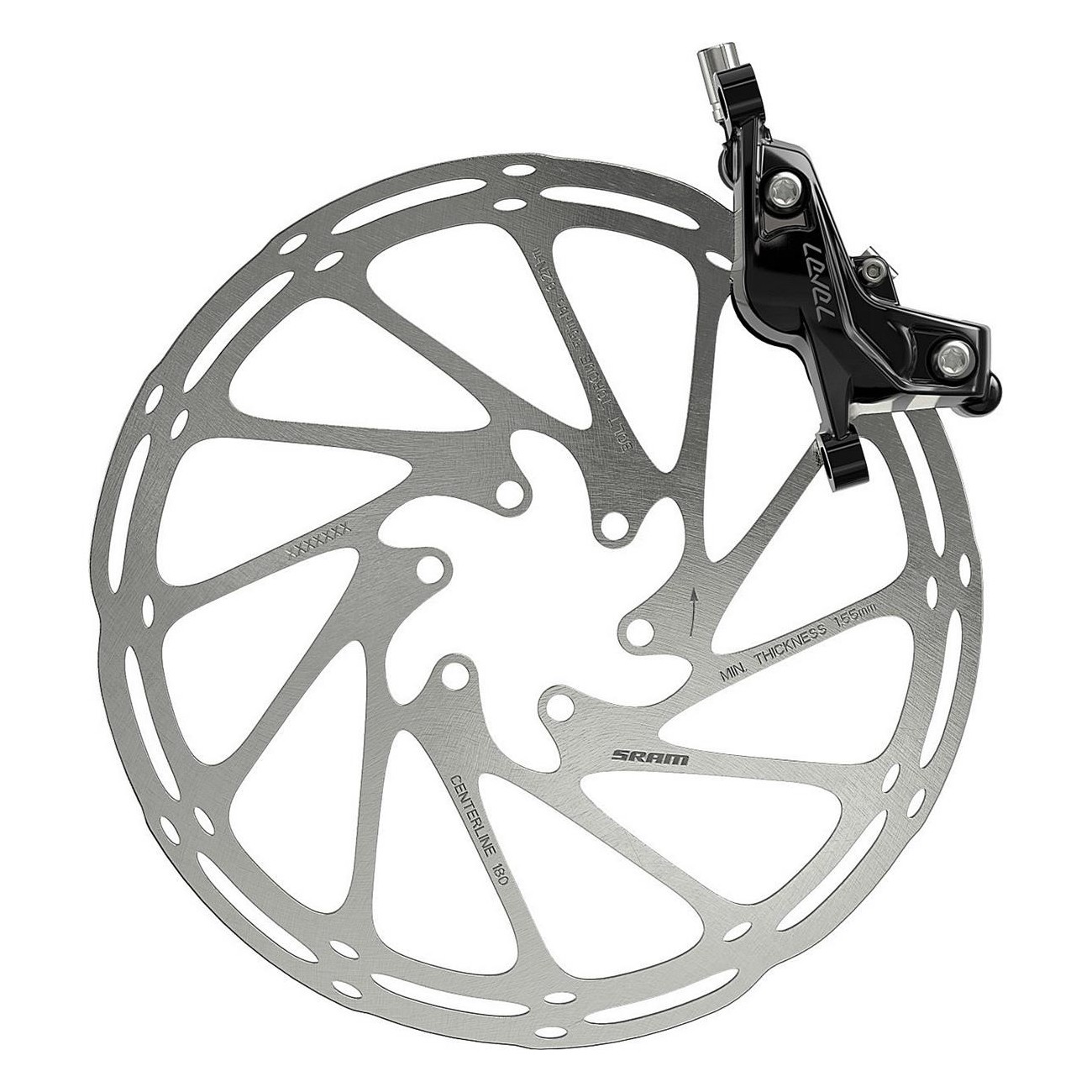 SRAM Level Silver Stealth Black Rear Brake - 4 Pistons, 2000mm Cable, No Rotor/Adapter - 6