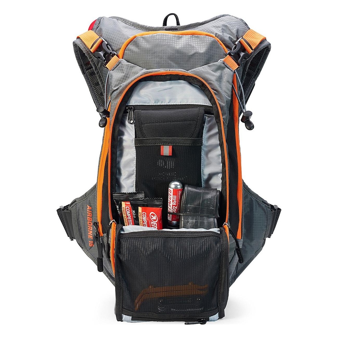 Mochila Airborne 15L Gris-Naranja con Saco de Hidratación Elite y 12 Bolsillos - 4