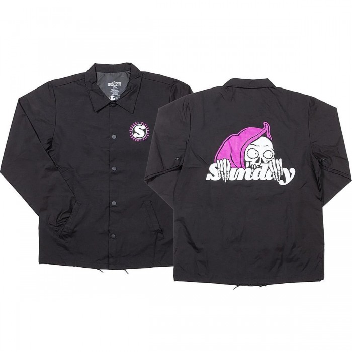 Chaqueta de Viento Sunday Creepy Sweeper - Negro con Detalles Violeta/Blanco, Talla S - 1