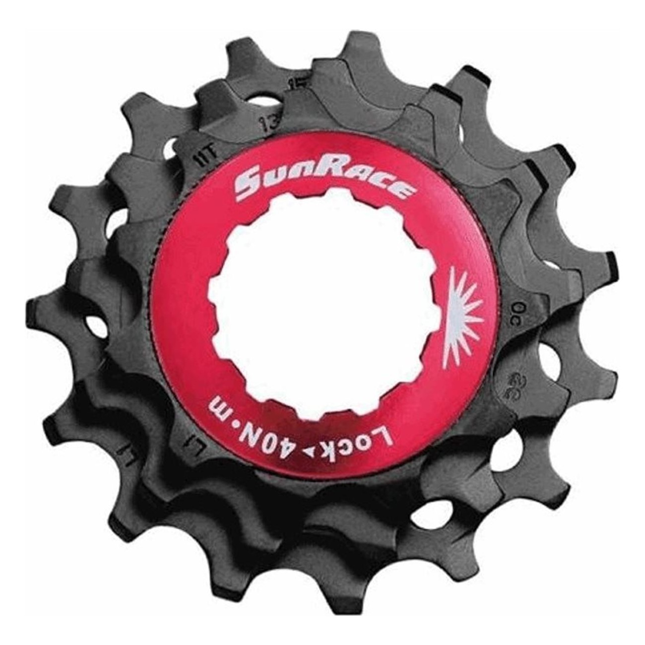 Kit Lockring Rosso e Pignoni 12V in Alluminio Nero per Shimano 11-13-15 SUNRACE - 1 - Cassette - 4710944264142