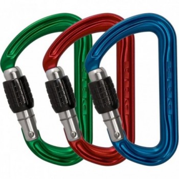 Set of 3 Screwgate Carabiners Blue/Red/Green - Lightweight and Safe for Outdoor Adventures - 1