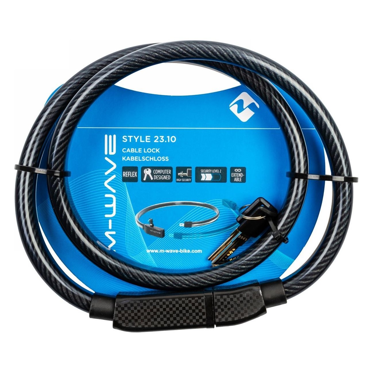 Candado de cable M-Wave Style 23.10 Negro 1000mm con llaves y reflectantes - 3