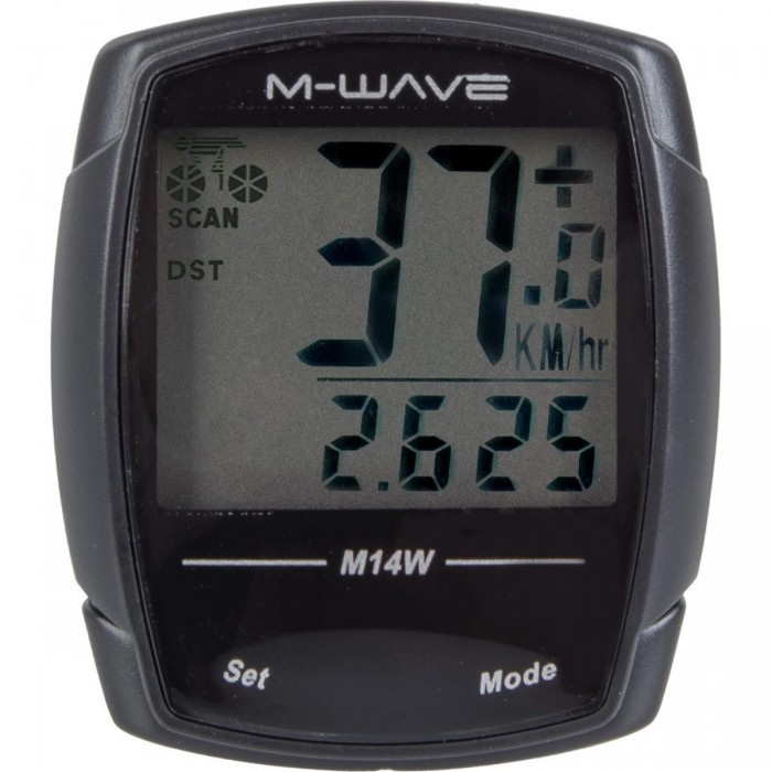 M-Wave M14W Black Bike Computer with 14 Functions and Radio Transmission - 1