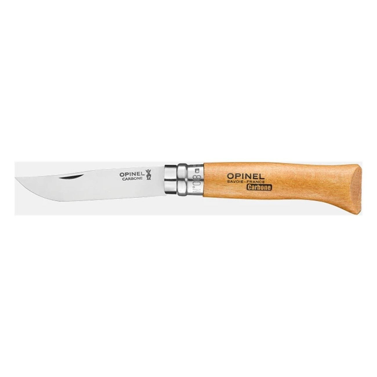 Opinel Knife N°08 Carbon Steel with Beech Handle and Virobloc Safety System - 1