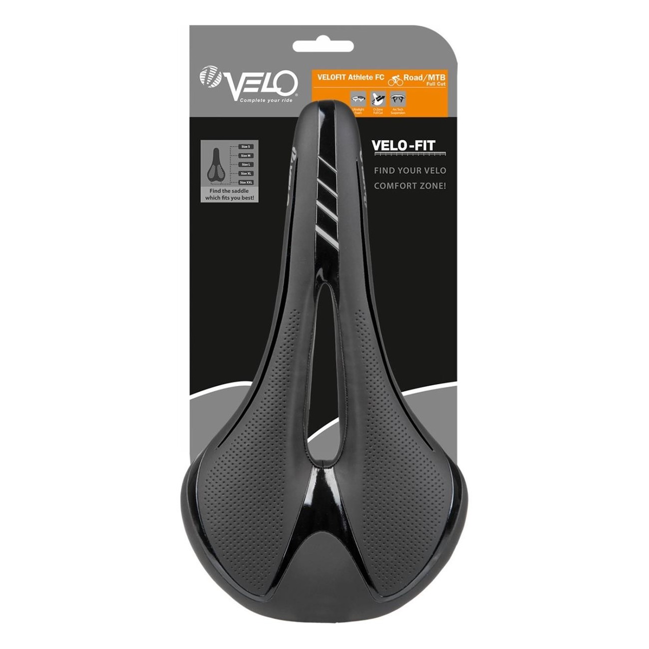 Sella Velo Fit Athlete FC per Strada e MTB, 276x152 mm, Nero/Argento, Comfort Zone L - 3 - Selle - 0887539022365