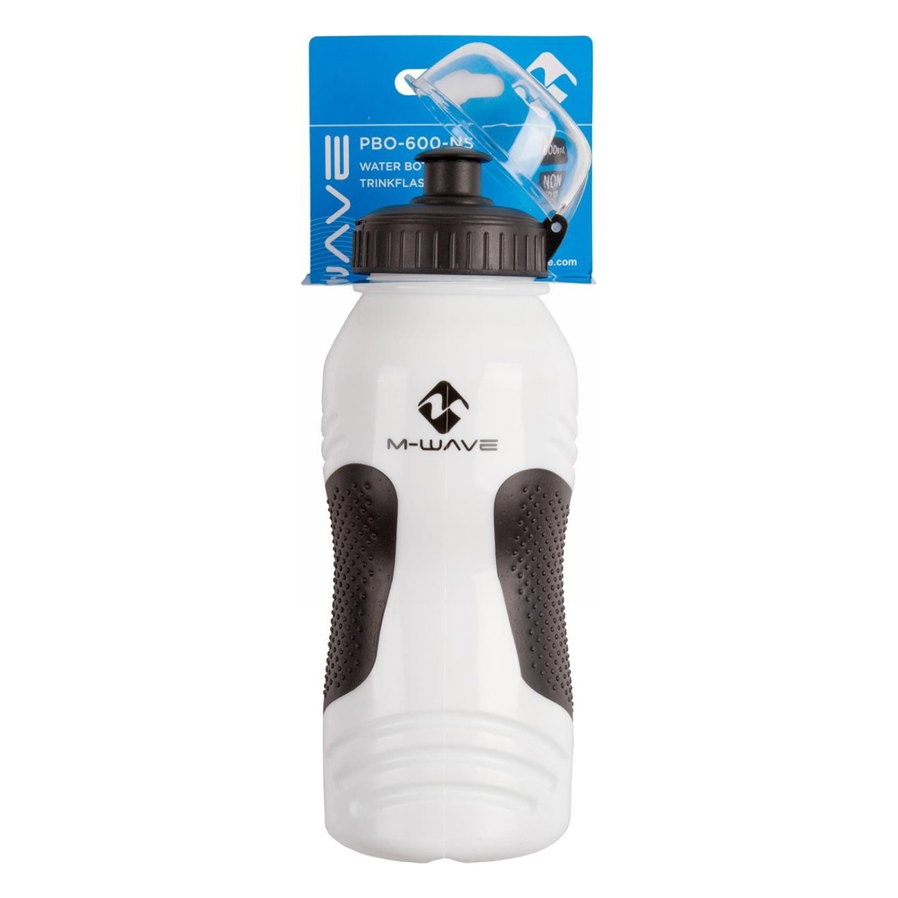 M-Wave 550-600cc White Water Bottle with Transparent Cap and Black Lid - 2