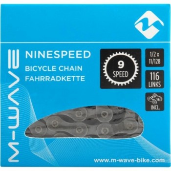 M-Wave Fahrradkette 9 Gänge 116 Glieder Grau mit Schließglied, Shimano, Campagnolo, SRAM kompatibel - 2