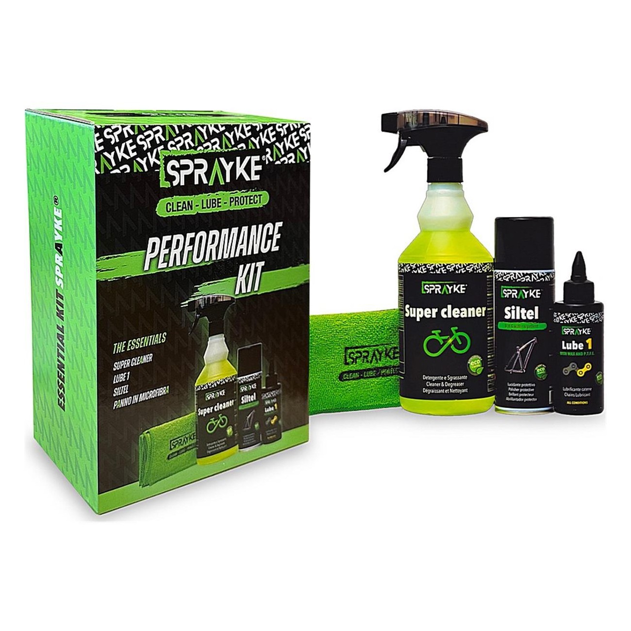 Performance Bike Cleaning and Maintenance Kit: Cleaner, Lube, Siltel, Microfiber Cloth - 1