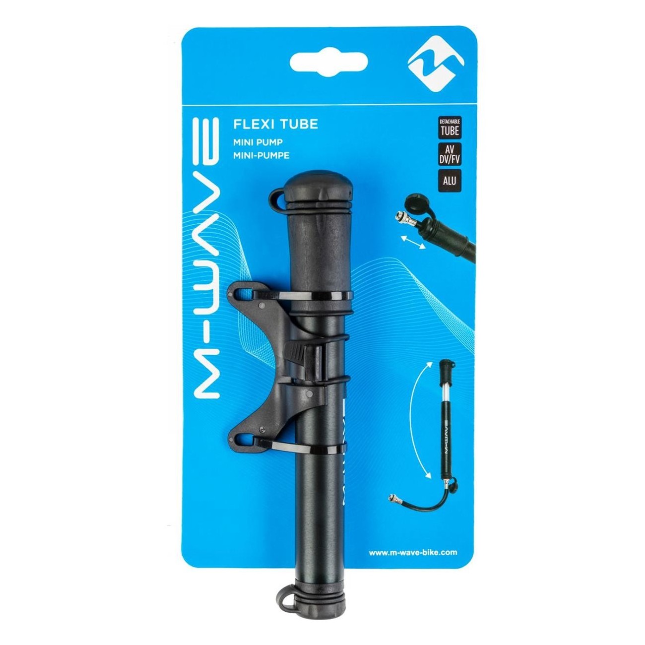 M-WAVE Mini Pump Flexi Tube Black Aluminum with Removable Hose 190mm - 8