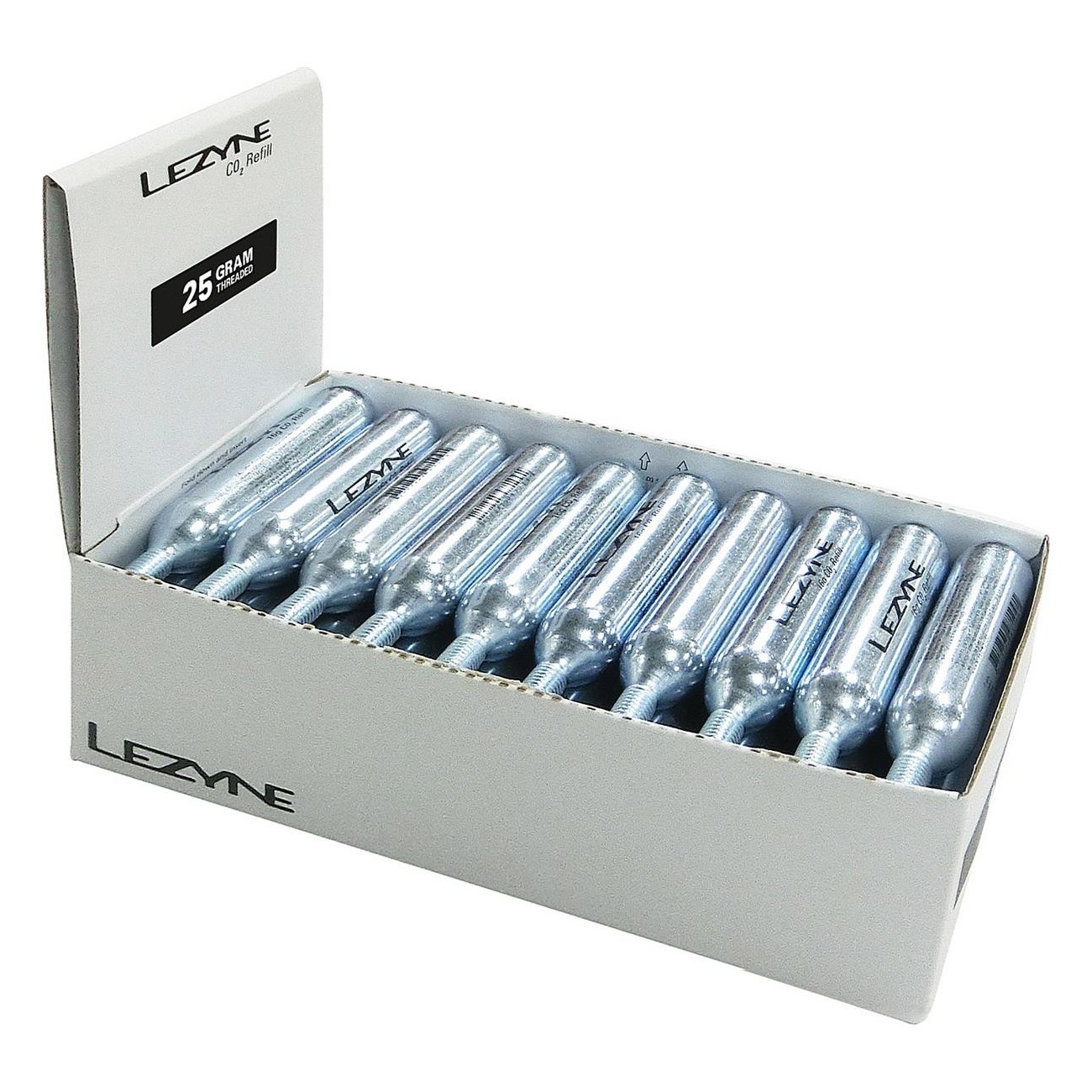 Lezyne Display Box - 25 Silver 25g CO2 Cartridges for Tire Inflation - 1