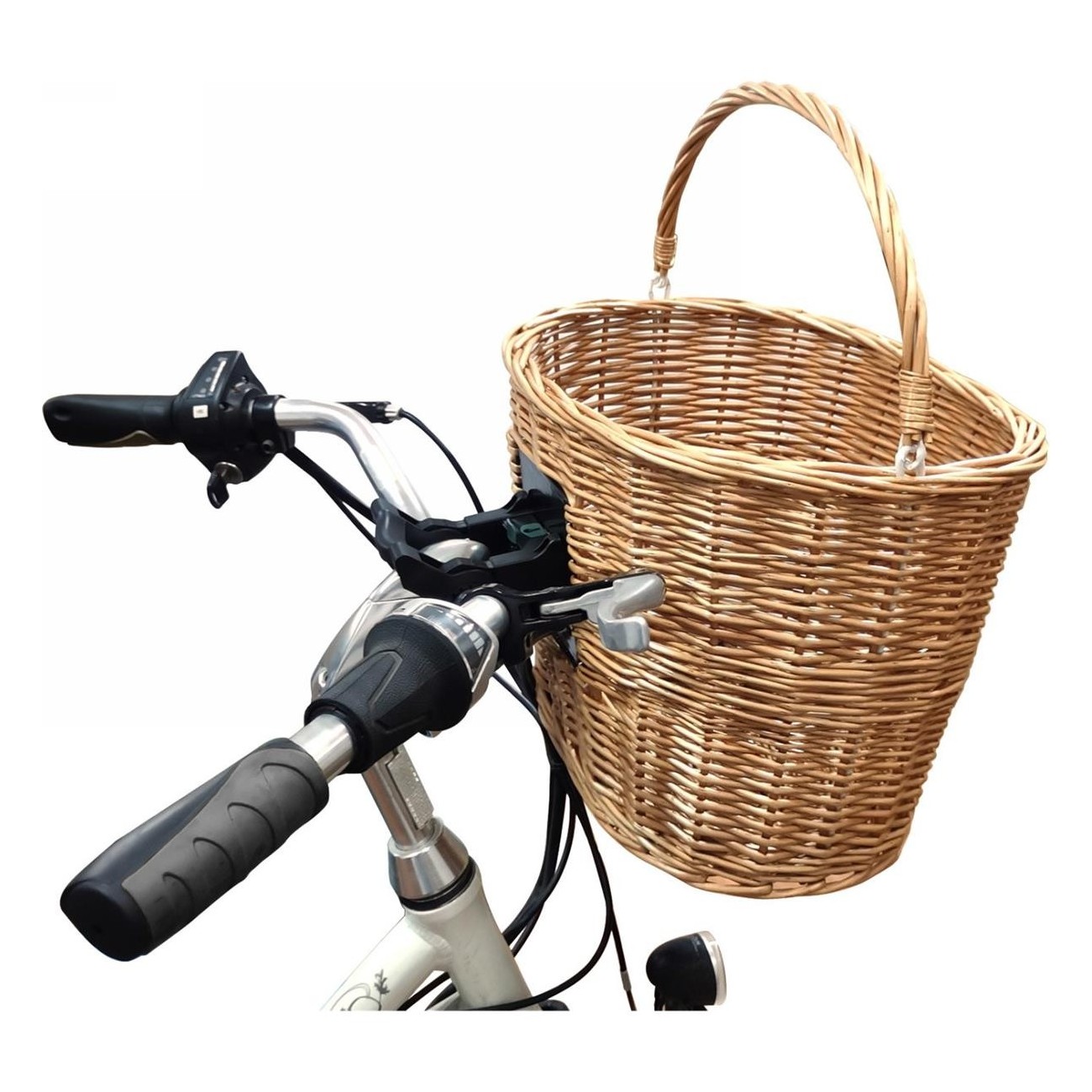 Cestino Anteriore in Vimini M-Wave per Manubrio Bici 38x28x26 cm, Intrecciato a Mano e Facile da Montare - 2 - Cestini - 0887539