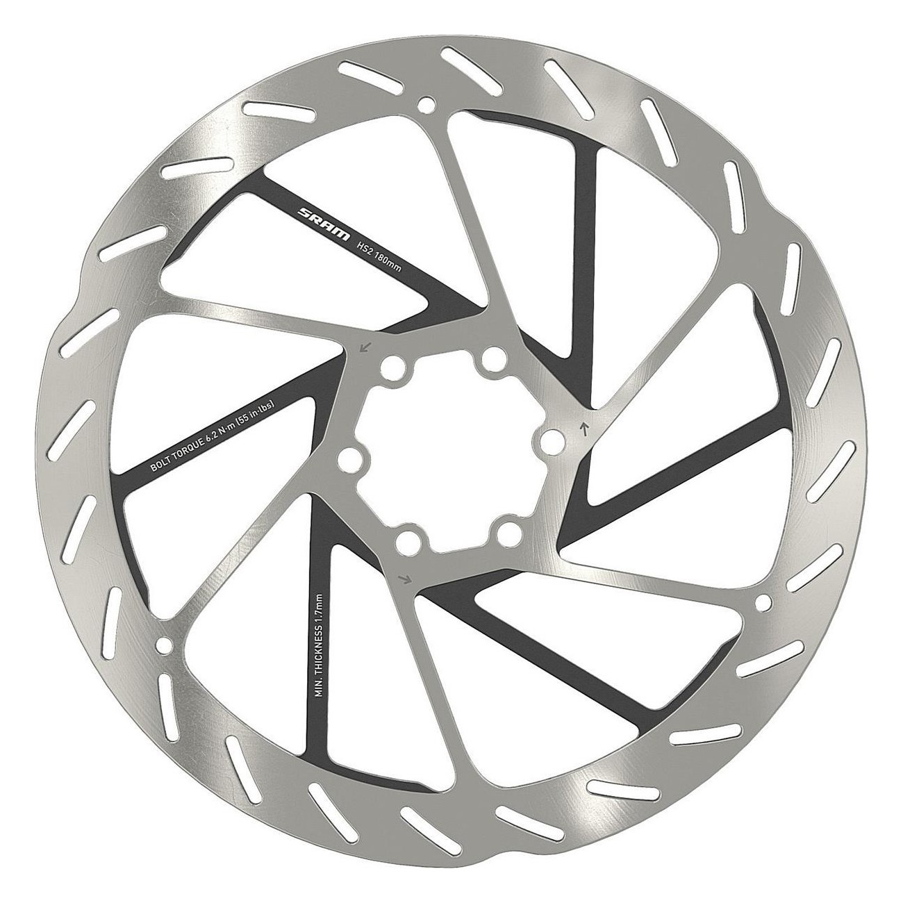 Disque de Frein SRAM HS2 180mm, Profil Arrondi, 6 Trous, VTT, Haute Dissipation - 1